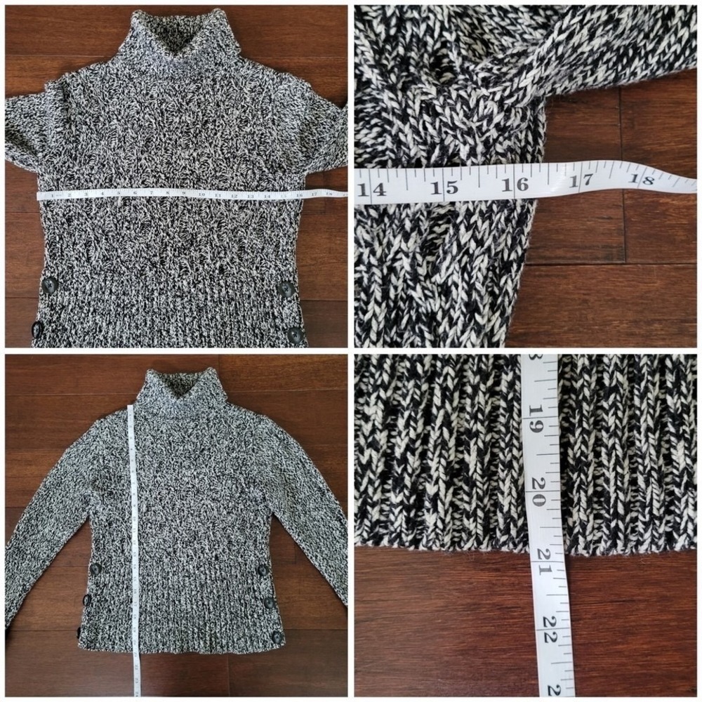 Apt 9 Black & White Cable Knit Button Detail Turtleneck Sweater Women's Petite S - Picture 5 of 6